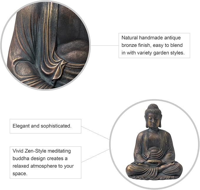 Glitzhome Meditating Buddha Temple Garden Statue Outdoor Sculpture Decorative, 22.83" H