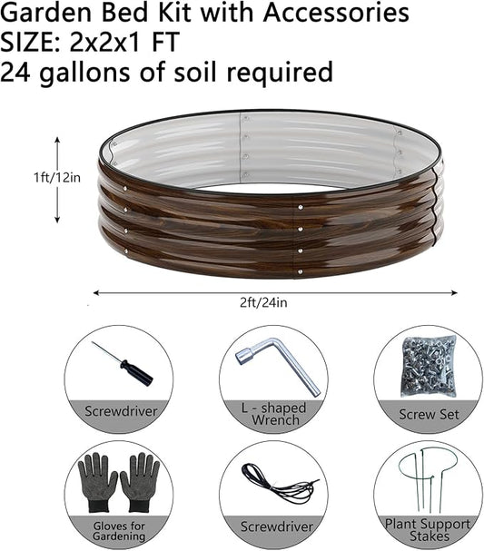 ZFHgarden Galvanized Metal Raised Garden Bed Kit for Gardening Outdoor Planter Grow Garden Box Raised Flower Bed Round Galvanized Planter Outdoor 2x2x1FT