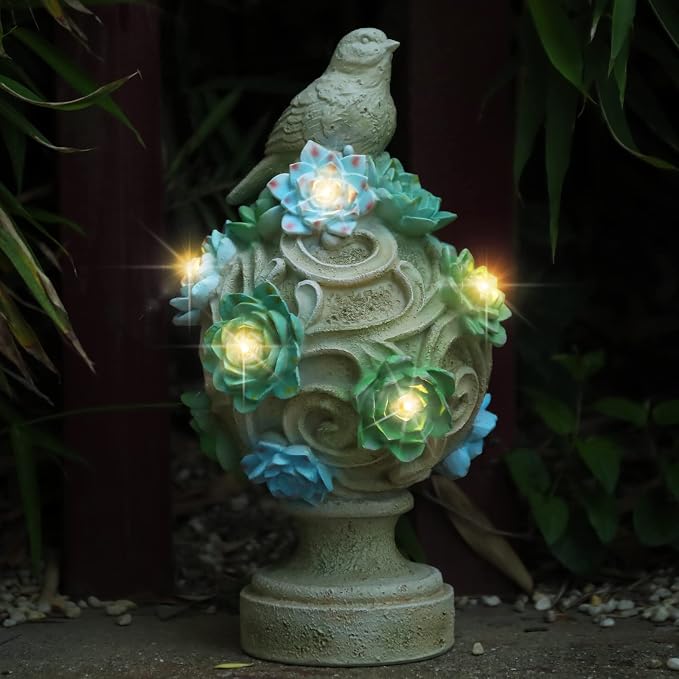 WONDER GARDEN Bird Statue with Solar Light, Resin Birds Figurines, Outdoor Dove Garden Statues, Waterproof Lawn Yard Patio Ornaments Statuary Decorations