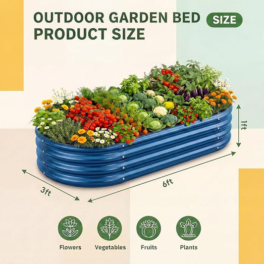 Land Guard 2 Pcs 6ft Metal Raised Garden Bed, 6 x 3 x 1 Galvanized Planter Raised Beds for Vegetables, Blue
