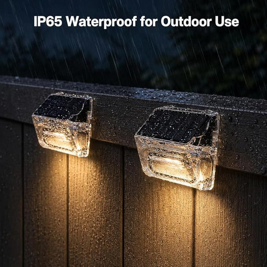 Qualdout Solar Step Lights Outdoor 8 Pack, Waterproof Solar Deck Lights with Clear Acrylic Lens, Warm White Dusk to Dawn Solar Fence Lights for Stairs, Railing, Patio, Yard, Pool, Garden