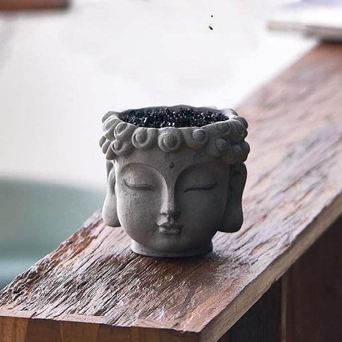 Buddha Head Planter with Drainage Hole - Zen Flower Pot for Succulents, Air Plants, Home & Office Decor, Gift for Plant Lovers (Indoor/Outdoor Use)
