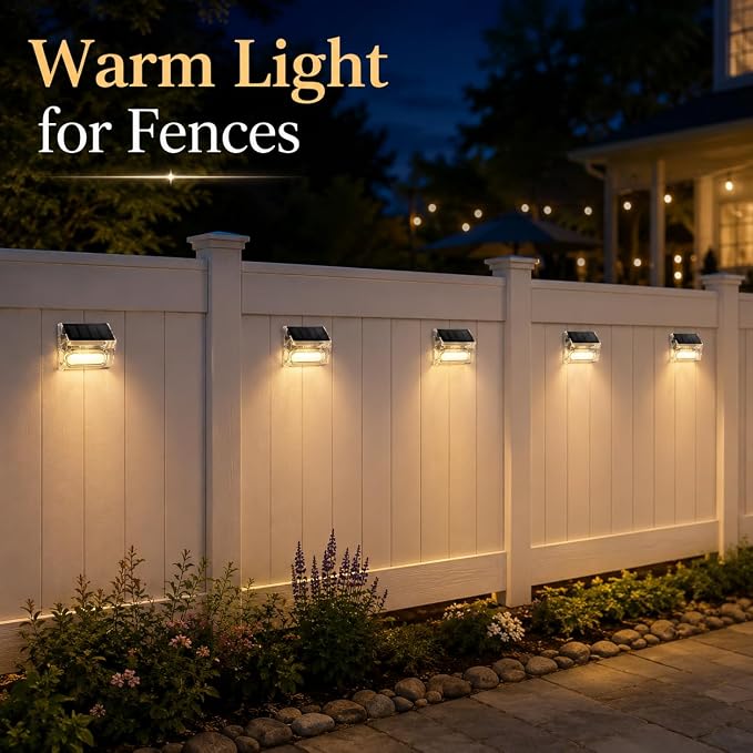 Qualdout Solar Step Lights Outdoor 8 Pack, Waterproof Solar Deck Lights with Clear Acrylic Lens, Warm White Dusk to Dawn Solar Fence Lights for Stairs, Railing, Patio, Yard, Pool, Garden