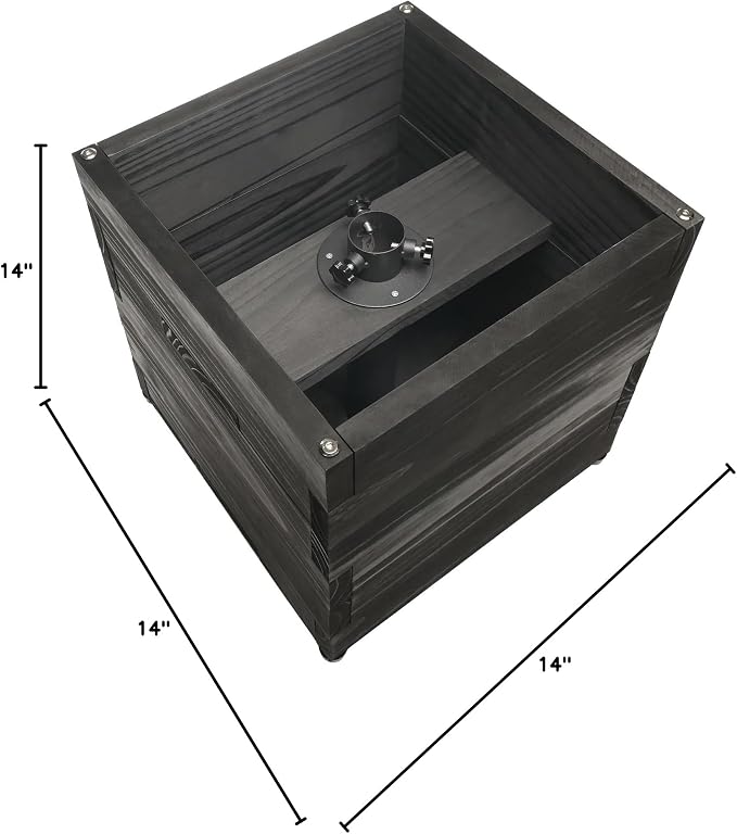 Large Decorative Wooden Planter w/ Universal Pole Support for String Light Poles, Umbrellas, Bird Feeders. Solid Wood Outdoor Garden Patio Box for Plants(Does not include Pole), 14"x14"x14", Black