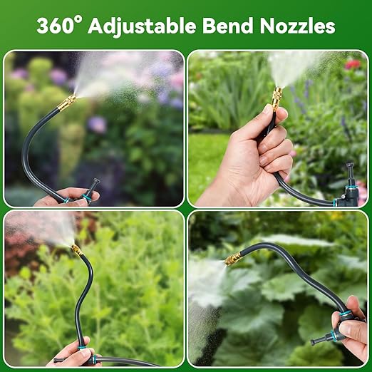 360° Adjustable Drip Irrigation System 100FT,5/16" Garden Watering Kit with 16 Copper Nozzles,82Pcs Drip Irrigation Kit,Automatic Misting Sprinkler System for,Raised Bed, Patio, Lawn & Yard Care