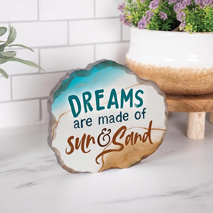 P. Graham Dunn Wood Tabletop Shape Décor - 7" x 6" - Dreams Are Made Of Sun Sand