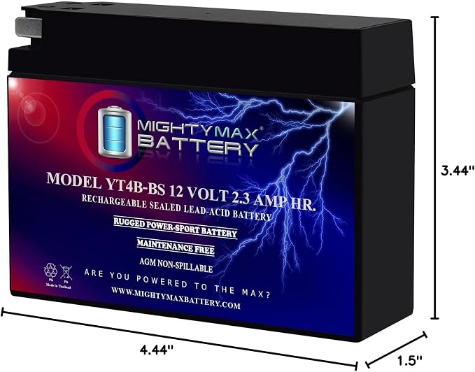 Mighty Max Battery YT4B-BS - 12 Volt 2.3 AH, 25 CCA, Rechargeable Maintenance Free SLA AGM Motorcycle Battery