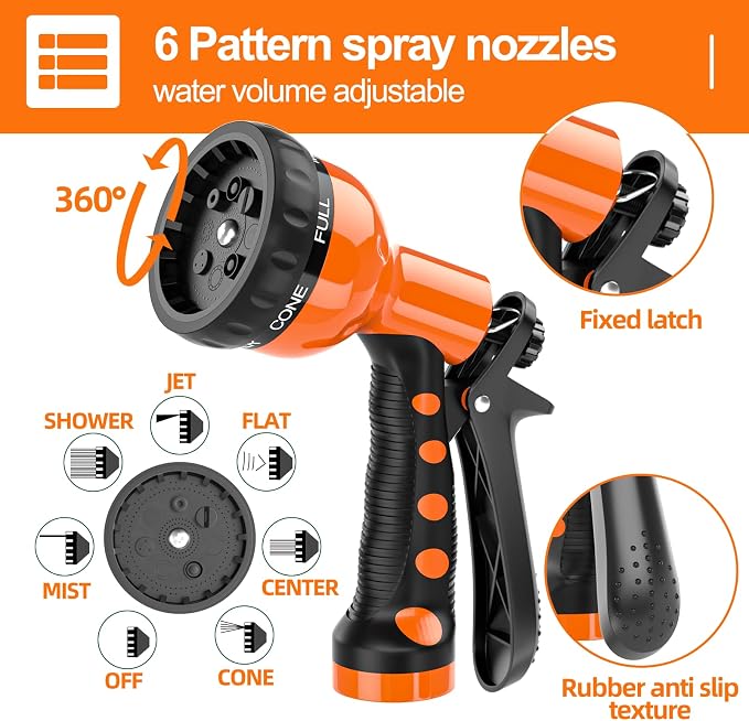 SPECILITE 3/8” Lightweight Coil Garden Hose 75 FT, EVA Retractable Curly Water Pipe with 6-Pattern Spray Nozzle for Boat, Greenhouse, Yard, Patio (Orange)