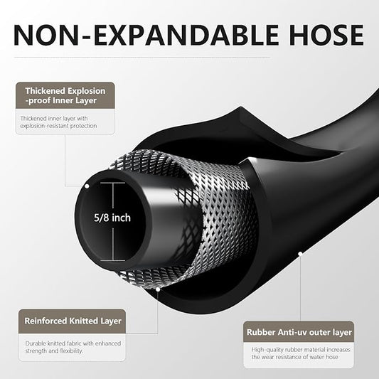Garden Hose 5/8" x 5ft Brass Rubber Heavy Duty Water Hose 600 PSI Burst Pressure, Durable Flexible Hose for Yard, Car Wash, Pets Black