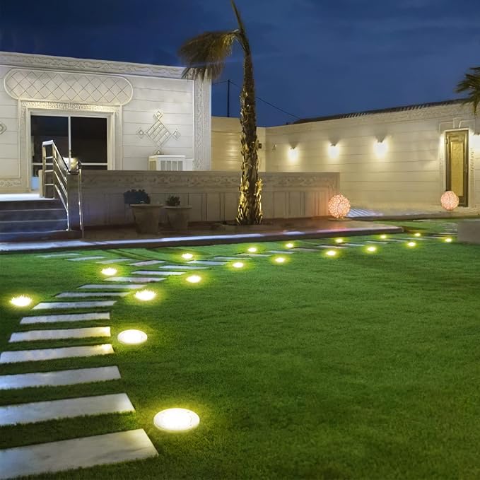 NFESOLAR Solar Ground Lights Outdoor with 16 LEDs Warm White 16 Pack | IP65 Waterproof, Stainless Steel Shell, Wire-Free, Easy to Use for Outdoor Garden Yard Lawn Pathway Walkway