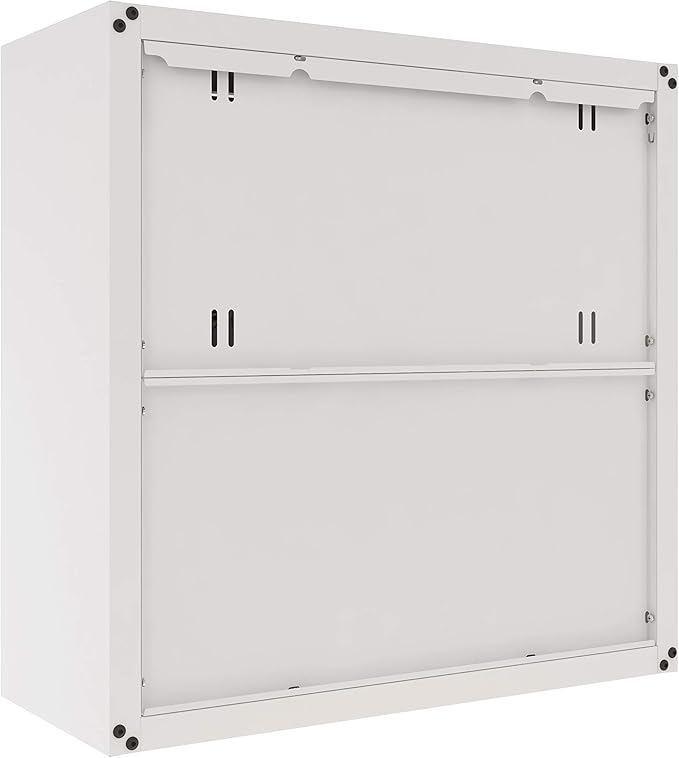 Floating Garage Storage Cabinet - Heavy-Duty Wall Mount Steel Cabinet, Lockable 2-Door Design, Removable Shelf, 44 lbs Capacity, Ready-to-Assemble Metal Garage Organizer (White and Grey)