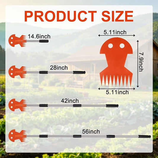 Weed Puller Tool with Long Handle, Upgraded Garden Weed Pulling Tool, Dual Purpose 9-Tine Weed Remover Tool, Uprooting Weeding Tool for Vegetable Gardening, Backyard Farm Planting