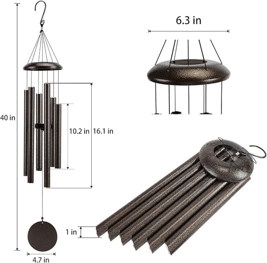 Large 40" Wind-Chimes-Outdoor-Deep-Tone, Soothing Melodic Tones Windchimes, Wind Chimes for Outside, Brown Memorial Wind Chime Best Gift for Mom Women Grandma Neighbors