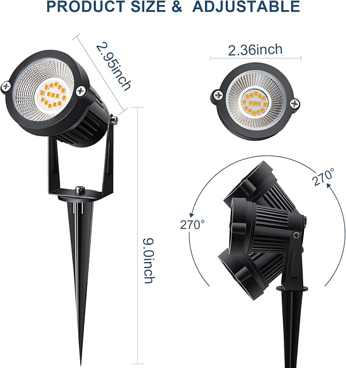 Low Voltage Landscape Lighting with Spike (10-Pack with Connector) | 7W Low Voltage LED Landscape Lights with Connectors Outdoor 12V Super 900LM Warm White Waterproof Garden Pathway Lights