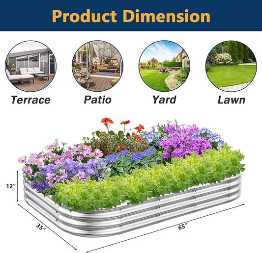RAYKEEP Galvanized Raised Garden Beds, Outdoor Raised Garden Boxes, Oval Large Bottomless Metal Elevated Garden Bed Planter Box for Vegetables, Fruits, Flower (1pcs, 5x3x1 ft)