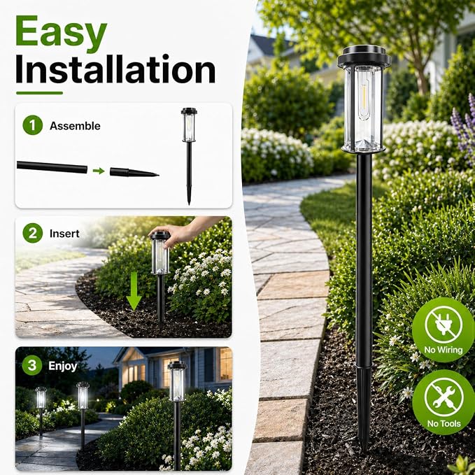DERAYSION Solar Lights Outdoor Pathway, 8 Pack Large LED Solar Garden Lights, 21" Tall IP65 Waterproof Dusk to Dawn Outdoor Solar Lights for Yard, Path, Driveway