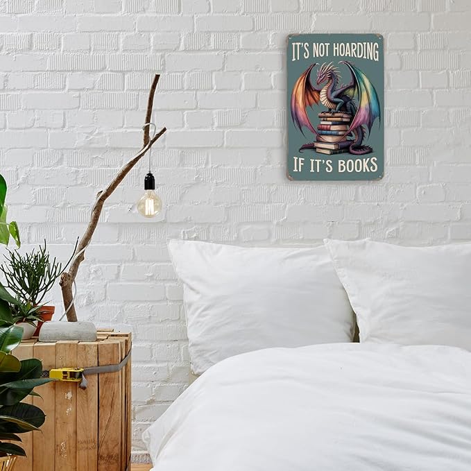 mmiishe Vintage Dragon Wall Decor Retro Metal Sign Dragon Gifts for Women Book Lovers Bookish Wall Decor for Bedroom Cafe Library Art Plaque 8x12 Inches Birthday Anniversary Decoration