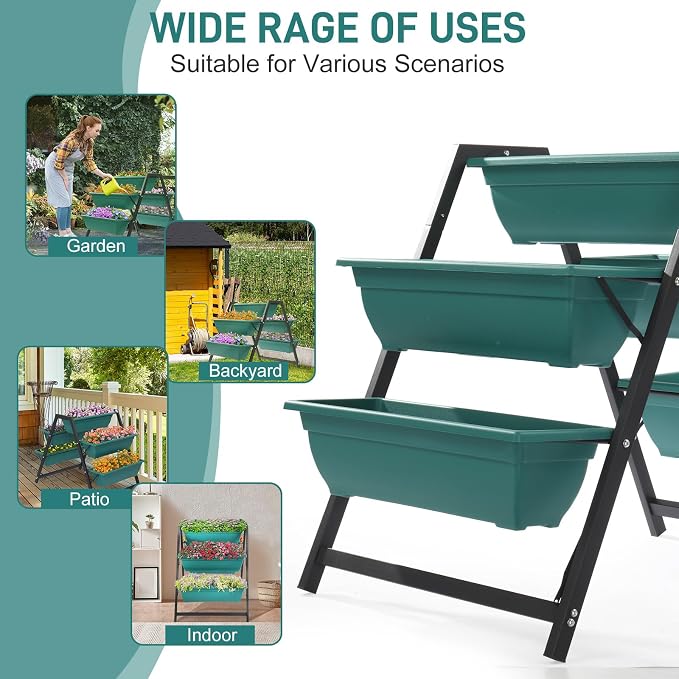 Outvita Green Raised Garden Planter Bed, Tiered Planter Stand with 5 Boxes, Vertical Raised Garden Bed for Herbs, Flowers, Vegetables in Patio Balcony Indoor Outdoor