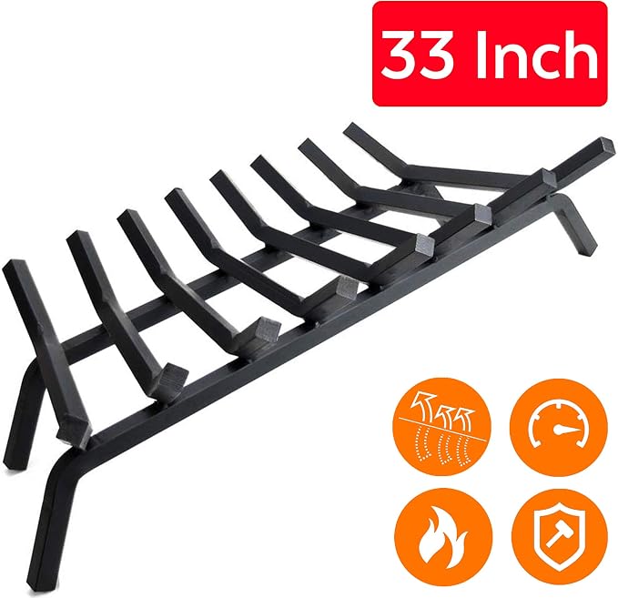 33 inch 8 Bar Fire Grates, Heavy Duty Solid Steel Indoor Chimney Hearth Outdoor Fire Place Kindling Tool Pit Wrought Iron Wood Stove Firewood Burning Rack