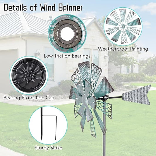 Viveta Metal Wind Spinners Outdoor, 13" Kinetic Wind Spinner | Garden Windmill for Outdoor Patio Yard Decor