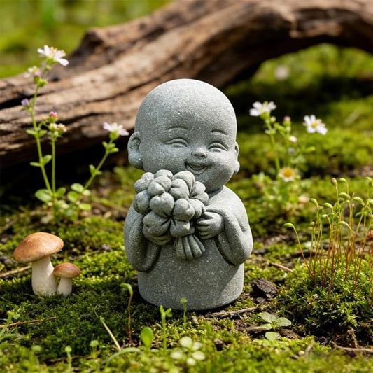 livelyfish Japanese Monk Statue Praying Zen Sandstone Mini Buddha Statues Asian Garden Sculptures for Wealth Good Luck Feng Shui Home Decor (Style 2)