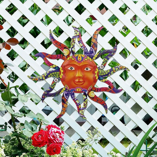 VEWOGARDEN Sun Outdoor Wall Decor, 29" Waterproof Large Metal Wall Art for Home Outside Patio Garden Fence Decorations, Colorful