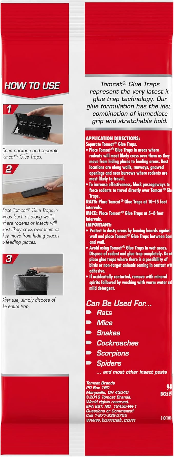 Tomcat Glue Traps Rat Size with Eugenol for Enhanced Stickiness, 24 Traps | Also Captures Mice, Cockroaches, Snakes, Scorpions, and Spiders, Ready-to-Use, 6 Packages with 4 Glue Traps Each