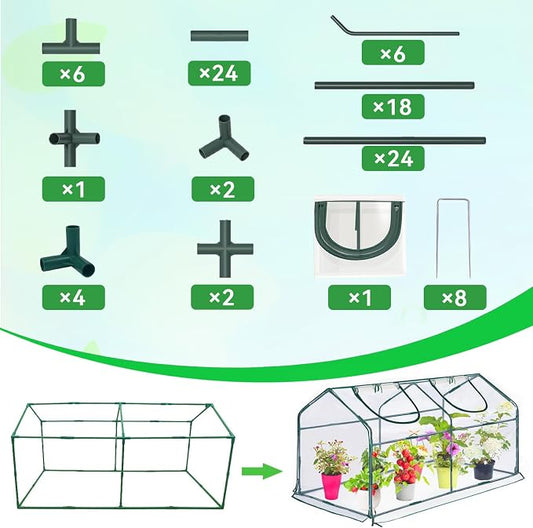 Mini Greenhouse for Outdoor,Portable Small Tunnel Greenhouses for Outdoors with Roll up Zipper Door for Gardening Plant,UV Waterproof Cover with 8 Ground Stakes (Clear, 71" x 36" x 36")