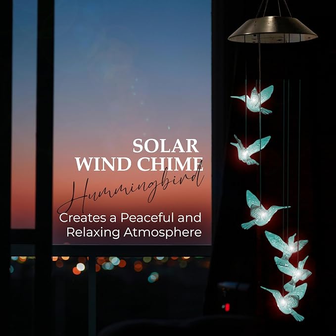 Upblend Outdoors Hummingbird Solar Hanging Decoration for Outside – Color Changing LED Decoration for Outside, Solar Decor Outdoor Waterproof – Hummingbird, Light Blue