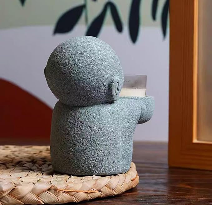 livelyfish 3pcs Japanese Monk Statue Praying Zen Sandstone Buddha Statues Asian Garden Sculptures for Good Luck Feng Shui Home Decor, A