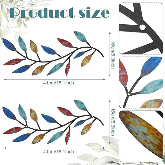 Zhengmy 2 Pieces Metal Tree Leaf Wall Decor Vine Olive Branch Leaf Wall Art Living Room, Hallway Wall Decor Outdoor Decoration(Elegant Color)