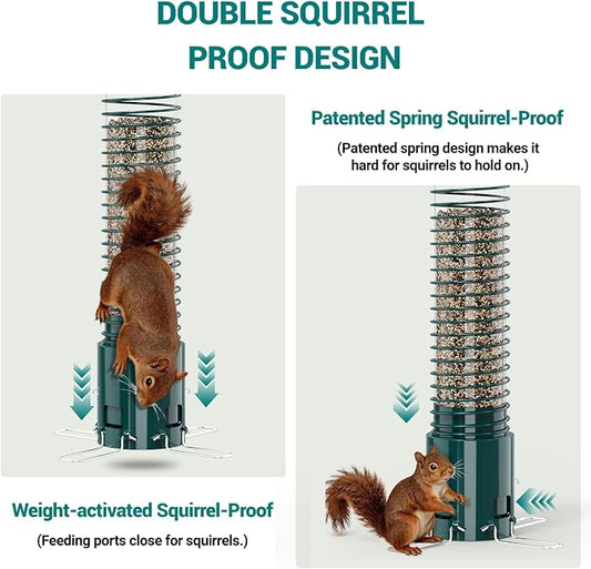 Squirrel Proof Bird Feeder, Metal Bird Feeders for Outdoors Hanging, 3.6LB Large Seeds Capacity for Wild Birds, Finch, Cardinal, Blue Jay, Chickadee, Green
