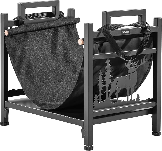VEVOR Indoor Firewood Rack, 1.5 ft Curved Log Holder with Canvas Carrier, 40lb Weight Capacity Wood Storage Stand, Powder-Coated Steel Firewood Holder, Heavy Duty Wood Pile Stacker Rack for Fireplace