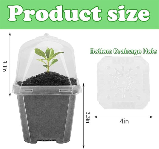 EBaokuup 10Pcs 4" Clear Plant Nursery Pots with Humidity Dome, Plastic Gardening Pot Plant Container, Seed Starting Pot with Drain Holes for Seedlings Vegetables Succulents Cuttings