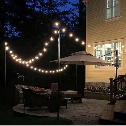 EXCELLO GLOBAL PRODUCTS Bistro String Light Poles - 2 Pack - Extends to 10 Feet - Universal Mounting Options Included