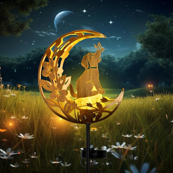 JOBOSI Solar Moon Dog Decorative Light Gifts, Solar Moon Dog Moving Decorative Ground Stake Light, Mother's Day Gift, Gift for Women Mom Grandma, Garden Lawn Decor Christmas & New Year Gift