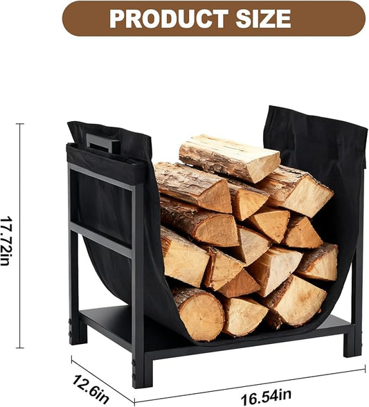 DUMOS 18 Inch Firewood Rack Holder, Heavy Duty Fire Logs Holder for Indoor Fireplace, Outdoor Metal Fire Wood Log Pile Storage Stacker Organizer, Patio Logs Stand Tool, Black