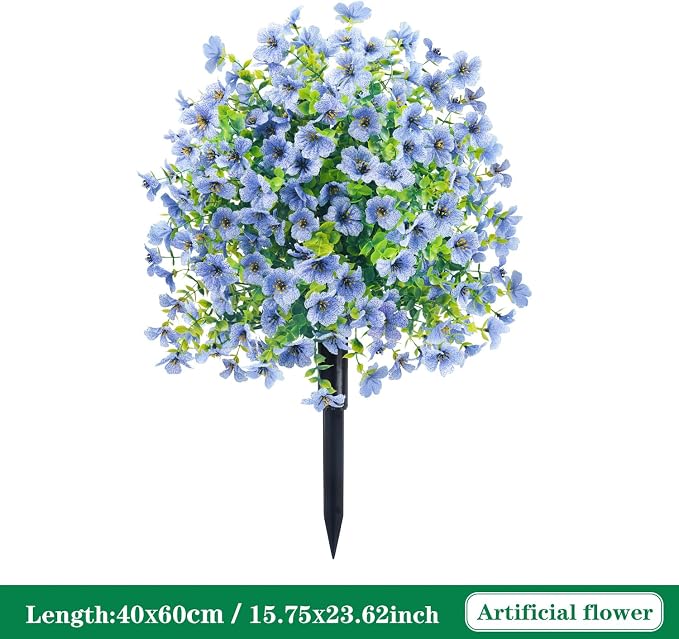 24 Inch Artificial Flower Stake Outdoor Decor - Multi-Color Garden Stakes for Yard & Lawn, No Fade Heavy Duty Plastic, All Season Decoration (Blue)