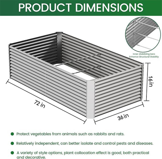 2pcs Tall 6x3ft Galvanized Raised Garden Bed Outdoor,Above Ground Garden Bed for Vegetable,Metal Raised Beds for Flower,Steel Raised Beds for Gardening