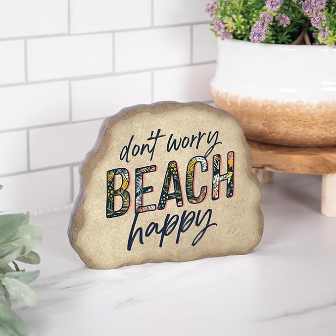 P. Graham Dunn Wood Tabletop Shape Decor - 7" x 5.5" - Don’t Worry Beach Happy