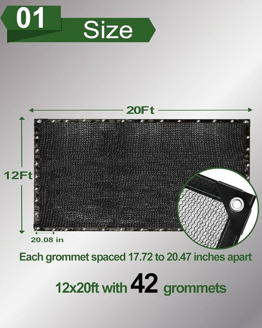 vensovo 30% Sunblock Shade Cloth Net Black Resistant - 12x20 Ft Garden Shade Mesh for Plant Cover, Greenhouse, Chicken Coop, Kennels, Tomatoes Plants