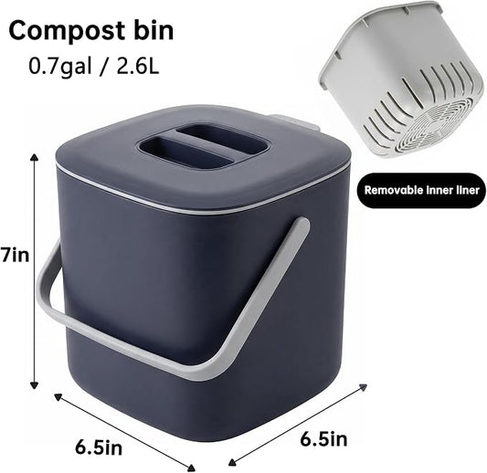 Compost Bin Kitchen, Sealed Countertop Compost Bin,No Filter Required, 0.7Gal Indoor Compost Bin, Compost Bucket with Lid and Handle (Gray)