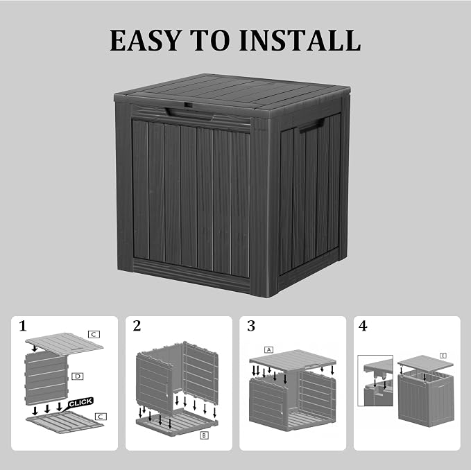 30 Gallon Resin Outdoor Storage Box and Patio Furniture Side Table for Pool and Garden Accessories, Black