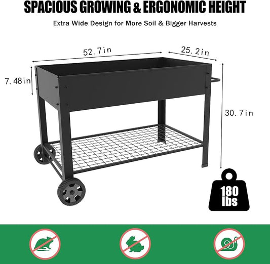 aboxoo Extra Large Outdoor Planter Raised Bed 49" L x 25" W x 31" H, Metal Box with Legs & Wheels, Elevated Garden Bed for Vegetables, Flowers, Herbs Patio