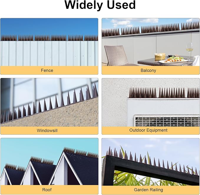 OFFO Bird Spikes for Pigeon Woodpecker Crow, Covers 45.1 Feet(13.7m), Outdoor Use for Balcony Patio Window, Easy to Install, Brown