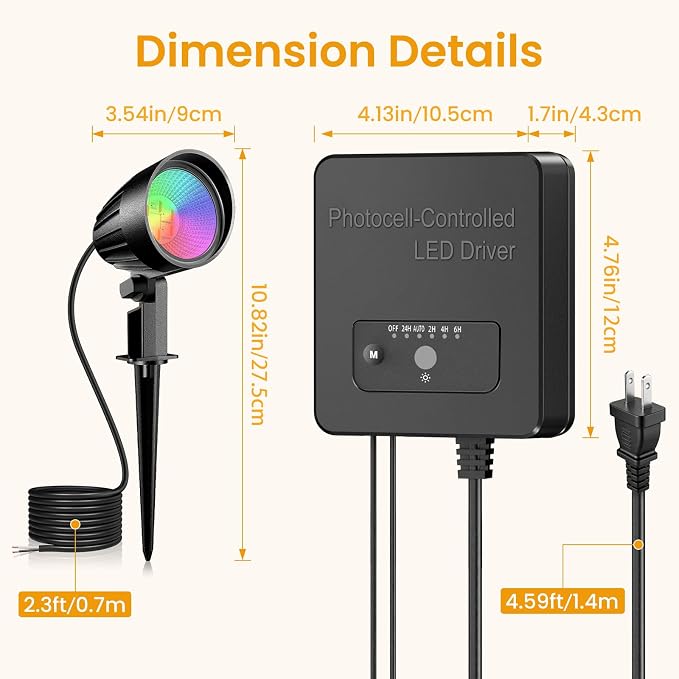 RGBW Low Voltage Landscape Lights Kit, 15W Color Changing Landscape Lights with Transformer 65FT UL-Listed Wire, Outdoor Spotlights IP66 Waterproof Remote Control for Holiday Yard Garden, 8Pack