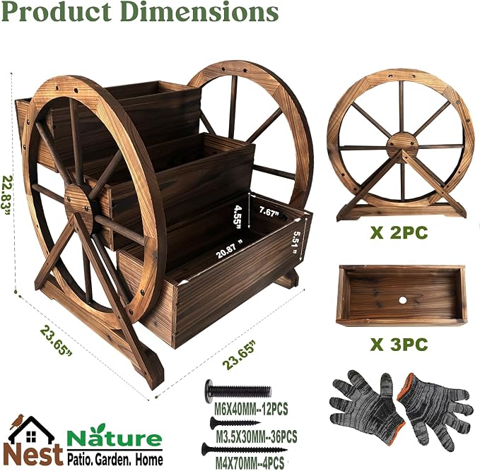 3 Tier Large Wooden Wagon Planter Box|Outdoor Planter/Flower Pot for Indoor&Outdoor Plants-Rustic Garden Planter for Patio,Porch&Garden Decor-Raised Garden Bed for Succulents,Herbs,Vegetables