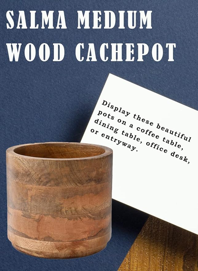 Serene Spaces Living Mango Wood Cachepot, Natural Wooden Pot for Faux Flowers & Plants, Potted Indoor Plants, Home, Office, Restaurant Decor, Coffee Table, Countertop Display (Medium - Pack of 4)