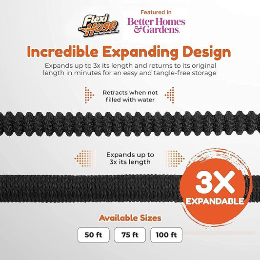 Flexi Hose Lightweight Expandable Garden Hose, 50FT - Retractable Garden Hose, Water Hose - No-Kink Flexibility, 3/4 Inch Solid Brass Fittings and Double Latex Core