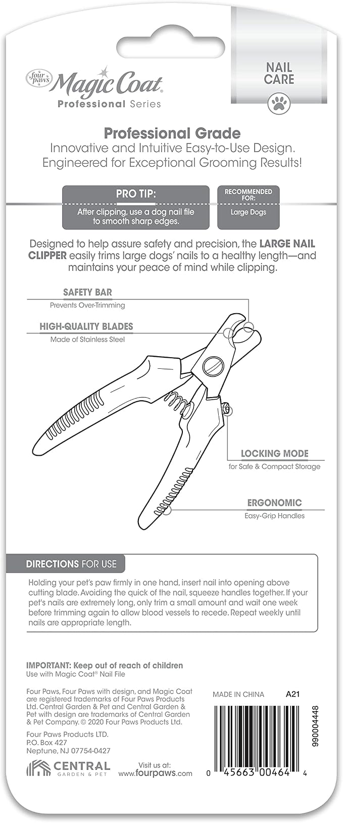 Four Paws Magic Coat Professional Series Grooming Brushes for Dogs & Cats l Trimmers, Nail Clippers, & Brushes Dog & Cat (Packaging May Vary) | Dog nail clipper, safety bar helps prevent over-trimming, easy-grip handles, .48" hole opening, for large dogs